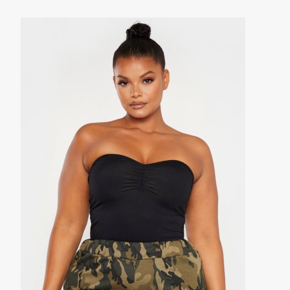 Plus Black Jersey Ruching Front Bodysuit